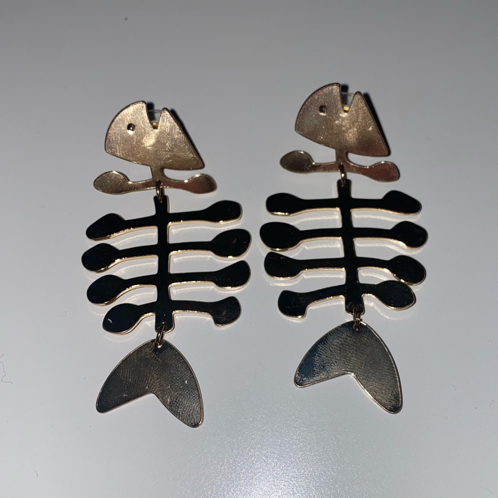 Gold Fish Bone Earrings